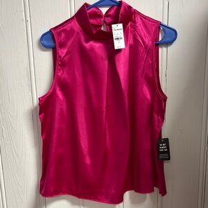 Express satin mock neck pleated tank